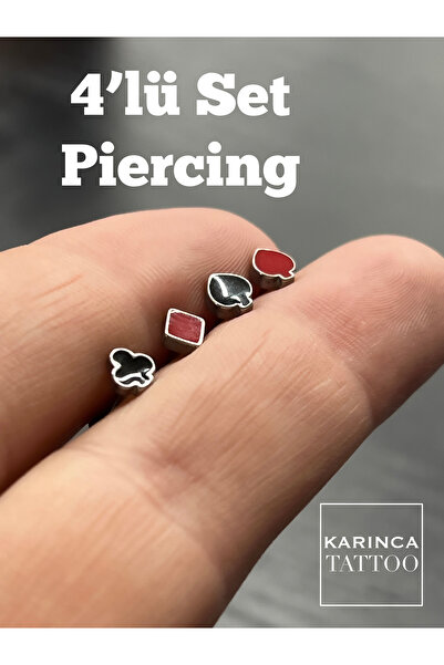 Karınca Piercing Karo Maça Kupa Sinek 4'lü İskambil Kart Playing Card Piercing Set