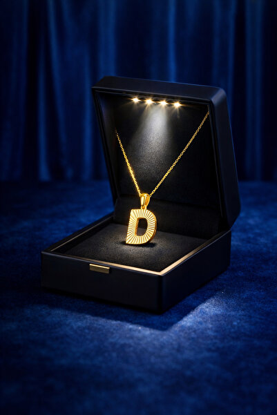 KAR DİAMOND 925 Ayar Gümüş Altın Kaplama D Harfi Kolye Sertifikalı Özel Işıkl...