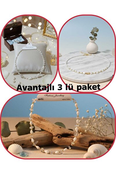 trendhazan A Quality-Advantaged 3-Piece Pack of Natural+Acrylic Special Design Women's Necklace