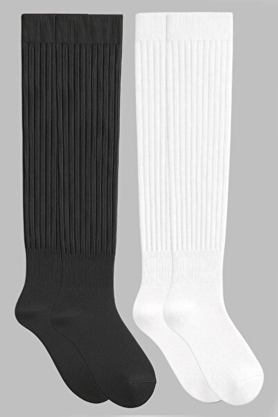 COTENCONCEPT 2 perechi de șosete elastice din amestec de bumbac gros peste genunchi basic