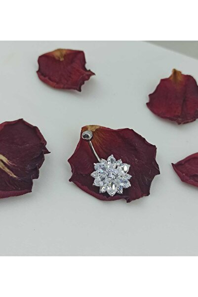 Simge Gümüş 925 Ayar Gümüş Zirkon Taşlı Göbek Piercing Ebatı Bar 1.5