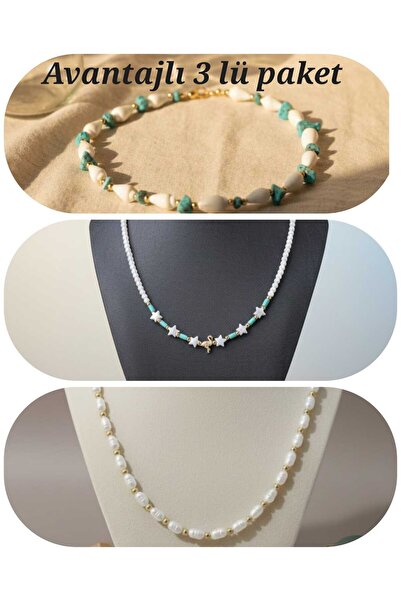 trendhazan A Quality-Advantaged 3-Piece Pack of Natural+Acrylic Special Design Women's Necklace