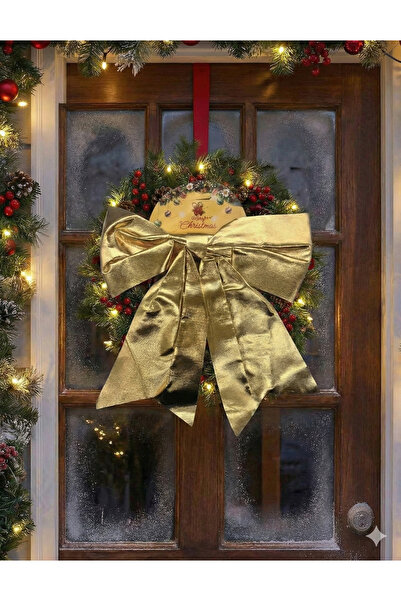 DODOMAR 30 cm – Arc de Crăciun din satin auriu strălucitor pentru decorarea c...