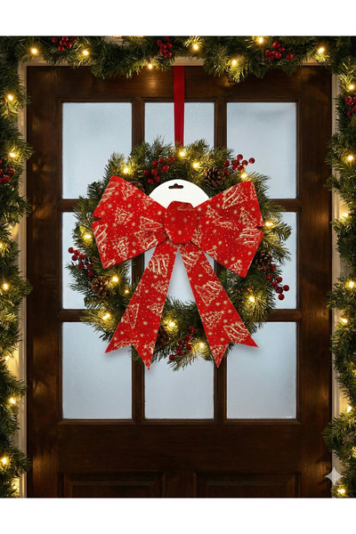 DODOMAR 35 εκ. – Χριστουγεννιάτικο φιόγκο βελούδινο γκλίτερ με τύπωμα Κόκκινο...