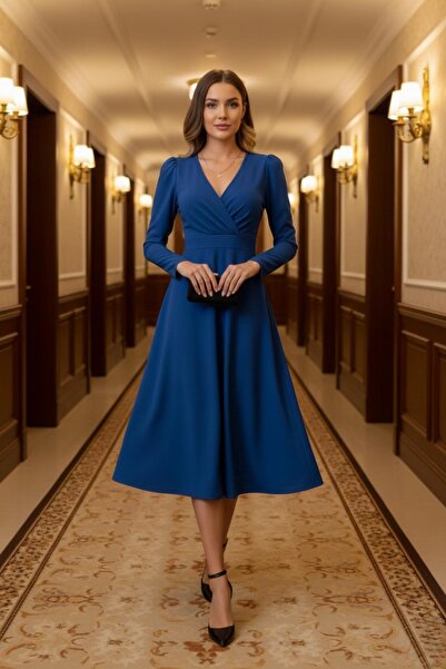 Mossta Сакс Мависи Миди Крувазе Елбисе