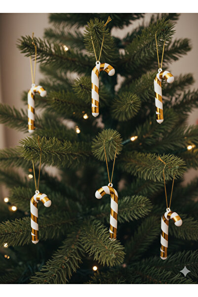 DODOMAR 7 cm – Ornament pentru brad de Crăciun Baston de zahăr auriu Set de 6...