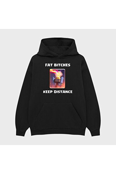 TRAGEDY سويت شيرت بقلنسوة للجنسين FAT BTCHES مطبوع 3 Thread Ş مبطن بالصوف