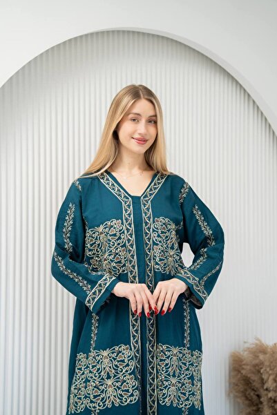 AFandina Linen jalabiya with luxurious royal embroidery SM-12