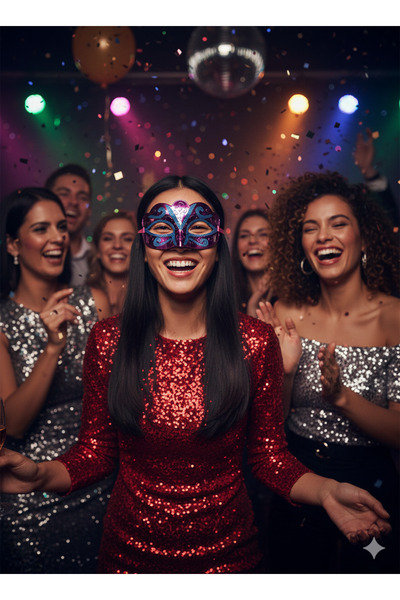 DODOMAR قناع احتفالات رأس السنة الجديدة باللون الوردي الفوشيا المنقوش باللون ...