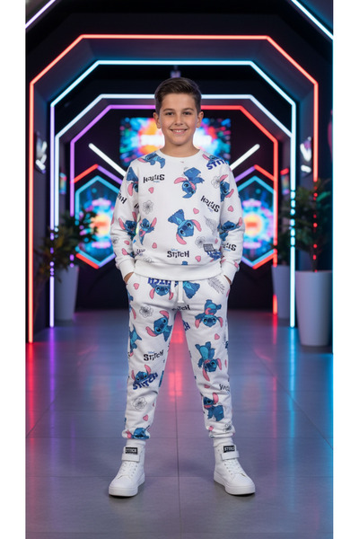 ATA7 طقم للأطفال بطبعة ستيتش الابيض