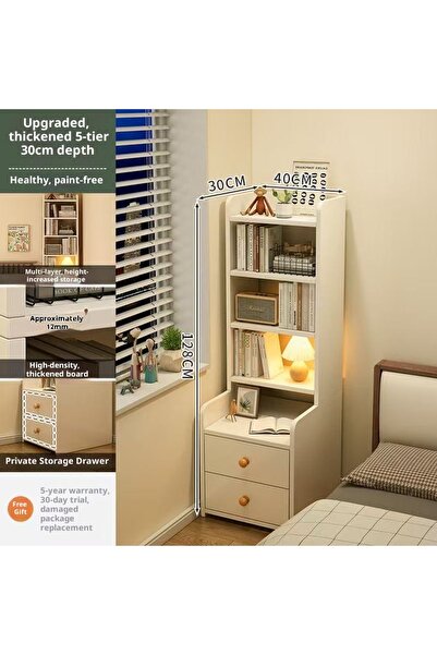 None طاولة جانبية عصرية للسرير مع رف كتب من 5 طبقات وطاولة جانبية مزودة بأدراج لغرفة النوم