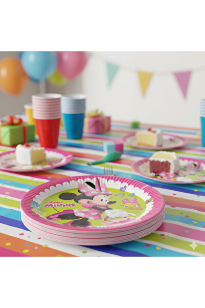 DODOMAR 23 Cm – Minnie Mouse Cafe Lisanslı Karton Tabak 8'li Doğum Günü Parti...