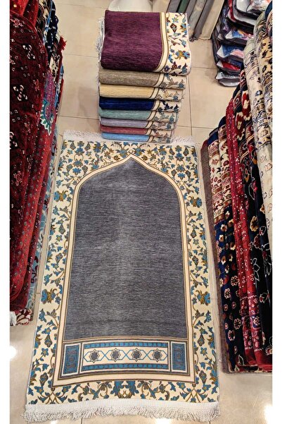 FABRIC سجادة رمادي غامق مقاس 110*70 سم، بمركز سادة للتركيز وإطار نباتي عصري و...