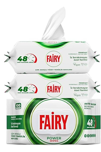 Fairy Șervețele umede pentru curățarea suprafețelor POWER WIPES, pachet de 3 x 100