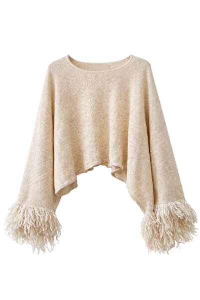 SHUR BOUTİQUE Püskül Detay Crop Triko Kazak