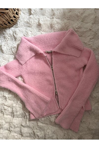 Bisou Pembe Fermuarlı Triko