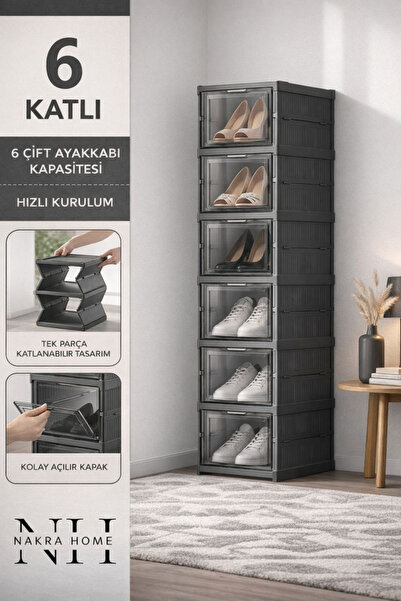 NAKRA HOME رف أحذية قابل للطي مكون من 6 طبقات |   خزانة أحذية محمولة مع وحدة ...