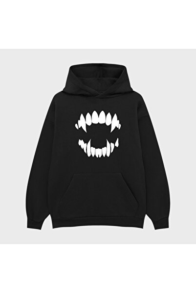 TRAGEDY سويت شيرت بقلنسوة للجنسين من VAMPIRE TEETH مطبوع 3 Thread Ş مبطن بالصوف