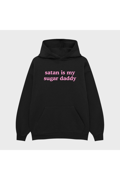 PURE EFFECT Hanorac unisex SATAN IS MY SUGAR DADDY cu imprimeu 3 Thread Ş cu ...