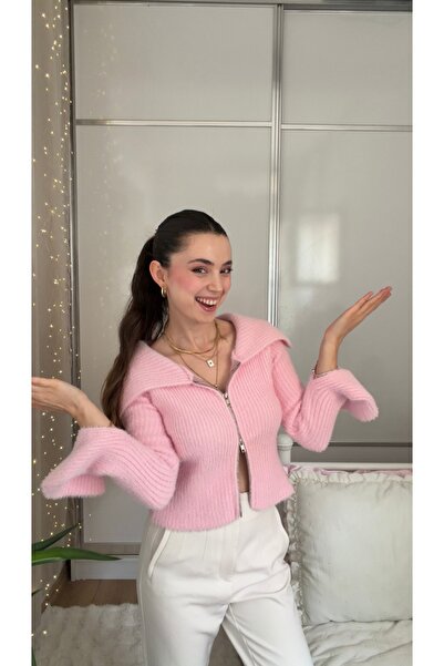 Bisou Pembe Fermuarlı Triko