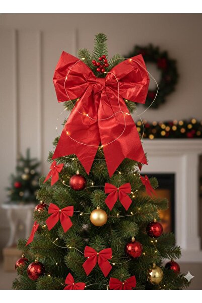 DODOMAR 25 cm – Arc de Crăciun din satin roșu strălucitor pentru decorarea co...