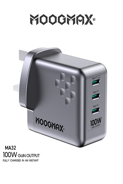 MOOGMAX راس شاحن تايب سي بثلاث مخارج تايب سي. فيش تايب سي بتقنية GaN لتحسين الأداء وخفض الحرارة.