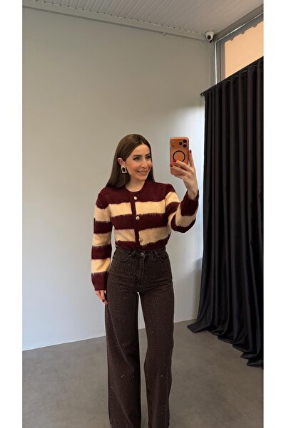 elif teke سترة تريكو بلونين باللون العنابي