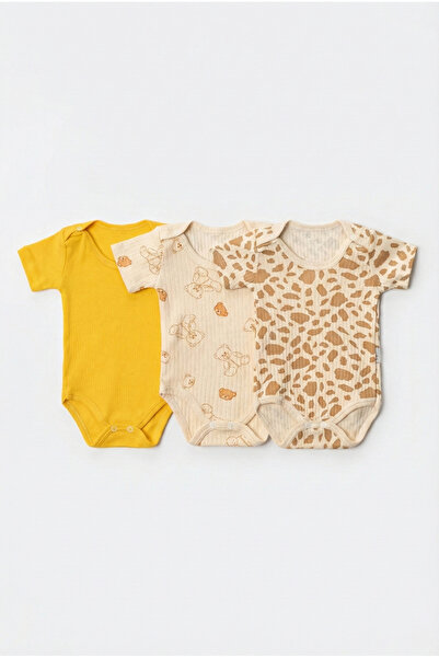 Noone 3-Piece Baby Bodysuit Set, 100% Cotton, Yellow, Teddy Bear and Leopard ...