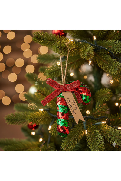 DODOMAR 6 × 11 سم – زينة شجرة عيد الميلاد مزينة بالترتر والخرز على شكل عصا حل...