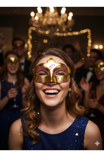 DODOMAR قناع احتفالات رأس السنة الجديدة ذهبي اللون منقوش بالفضة، إكسسوار فاخر...