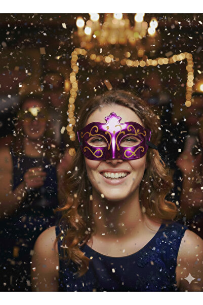 DODOMAR Plastic Glittery Purple New Year Mask Eye Mask Celebration Party Accessory