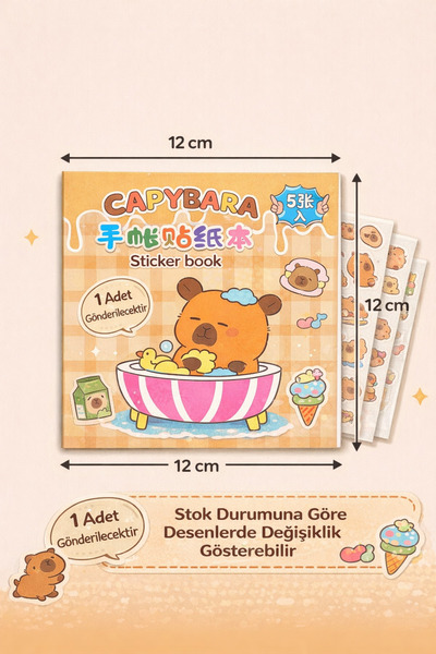 Deniz Oyuncak Capybara Sticker Defteri | 12×12 cm | 5 Sayfa | Sevimli Çıkartm...