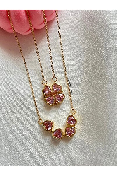 Lavienta قلادة من الفولاذ قابلة للفتح مرصعة بحجر الزركون الوردي الذهبي