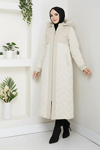 lavrisa Kadın Astarlı Kaşe Detaylı Tam Boy Nova Kapitone Mont