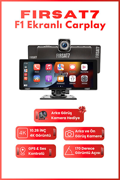 Fırsat7 F1 Ekranlı 10.2 inç 4K Görüntü Carplay Apple Android Uyumlu Arka/Ön G...