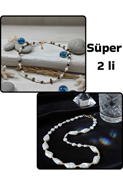 trendhazan A Super Advantageous Quality 2-Piece Pack Natural+ Yassi Acrylic Special Design Women's Necklace