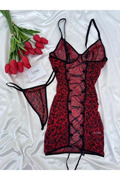 Lena Homewears Kadın Zikzak Bağlama Detaylı Gecelik