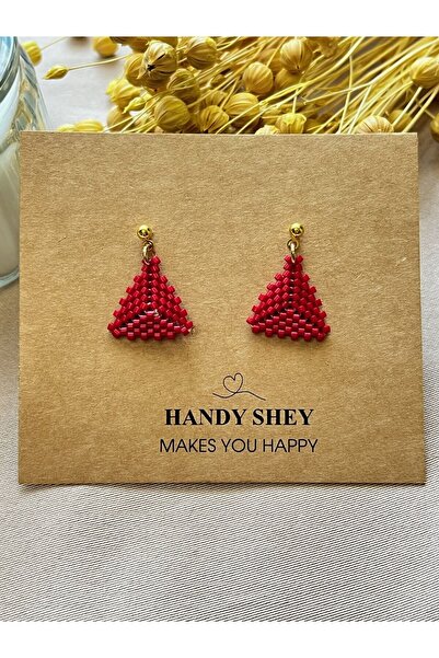 hand shey Duru - Miyuki Boncuk Küpe | El Yapımı | Çelik Aparatlı-Kırmızı