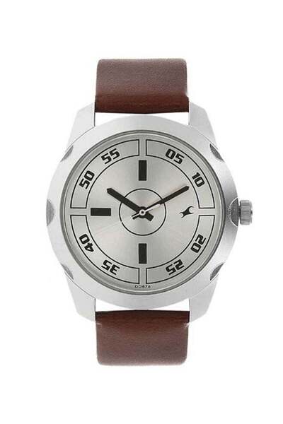 FASTRACK Elegant Watch with Silver Dial and Brown Leather Strap for Men