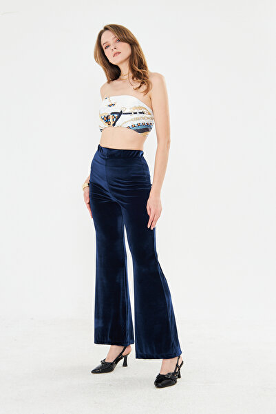FARBE ER FASHION Leaf Dark Blue Wide-Leg Pants