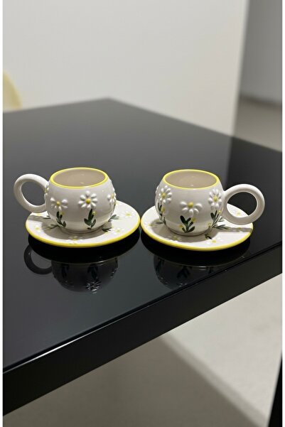 MOSHOME 2-Piece Embossed Floral Daisy Pattern Mug, Tea and Coffee Cup