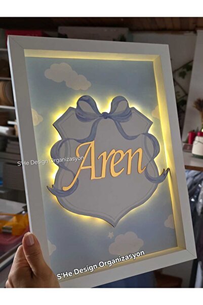 s'he design organizasyon 30x40 BÜYÜK BOY LEDLİ AHŞAP OBJELİ KAPI SÜSÜ / ERKEK...