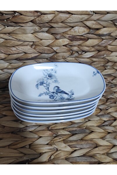 Güral Porcelain Bird 6 Pieces 15 cm (Small) Breakfast Plate, Snack Plate, Jam Plate