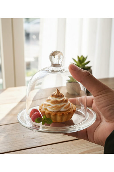 Mado Gallery Glass Covered Dessert Tray Clear Dome Lid Stand for Fruit Cupcakes Mini Snacks Serving 9.5cm