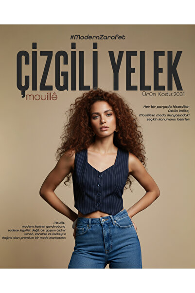 Yelek Resmi Klasik Çizgili Kısa Yelek