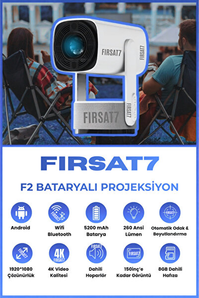 Fırsat7 F2+ Bataryalı Projeksiyon Cihazı Taşınabilir 4K Destekli 1080P Androi...