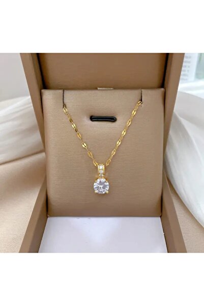 stainless steell VİP yapay elmas malzemeli asansör zincirli çelik kolye