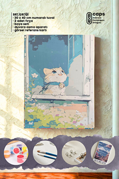 caps office Sayılarla Boyama Sevimli Kedi Temalı Tuval Tablo Seti | 30x40 cm ...