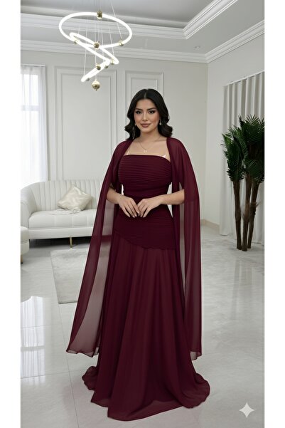 TOP BERLANTY Royal chiffon evening dress - burgundy color