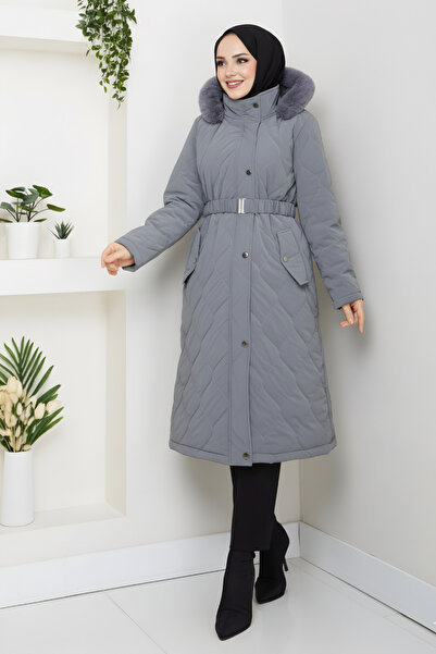 lavrisa Kadın Kemerli Nova Kumaş Mont